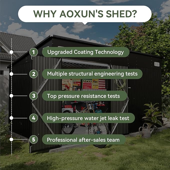 Aoxun 7' x 4' Shed 140 CU.FT Outdoor Waterproof Storage Shed with Triple Lockable Door Garden Metal Tool Shed for Outside
