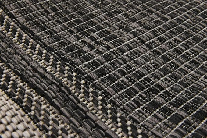 Unique Loom Outdoor Border Collection Area Rug - Soft Border (2' x 6' 1" Runner, Black/ Ivory)