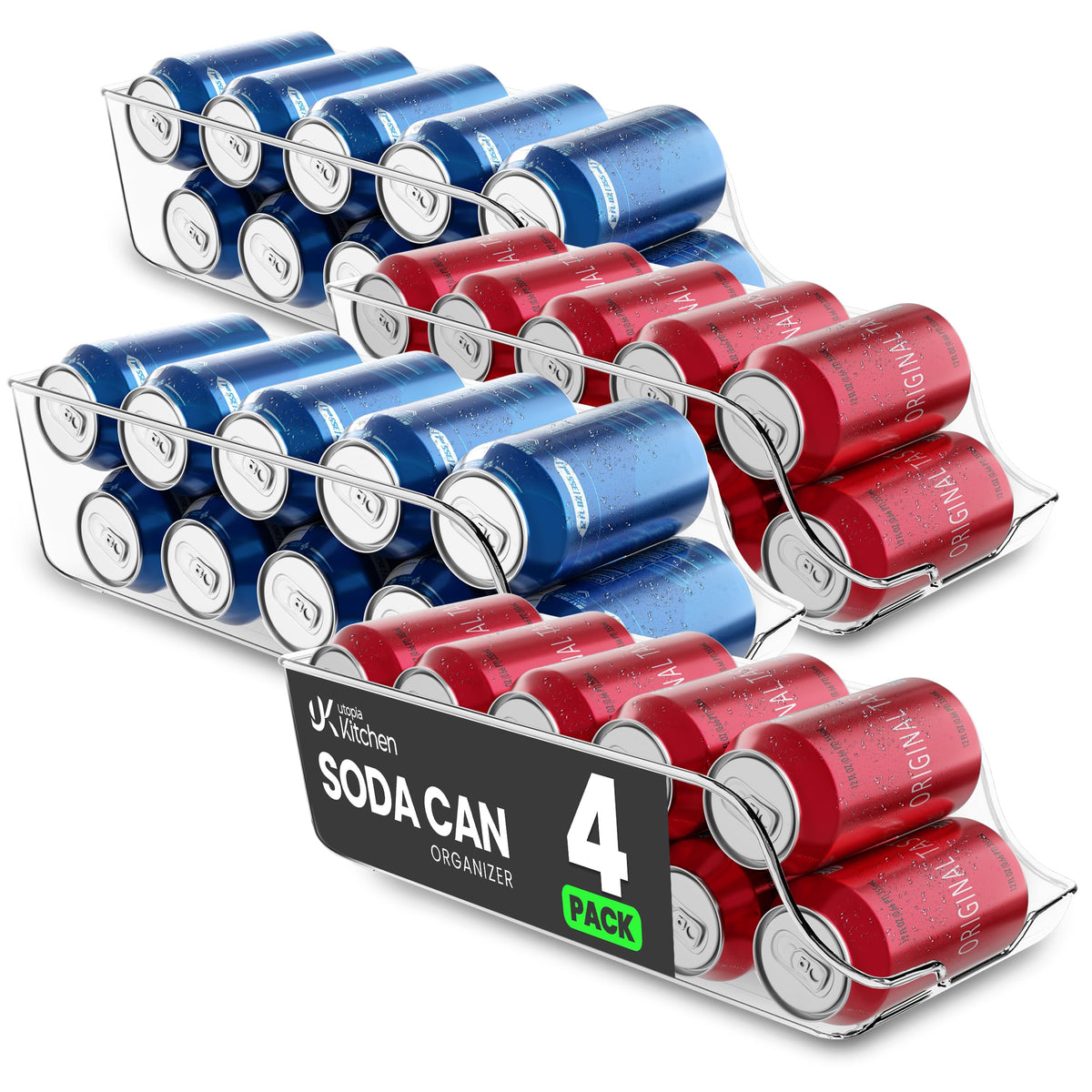 Utopia Kitchen Soda Can Organizer for Refrigerator & Pantry, 4 Pack, Clear