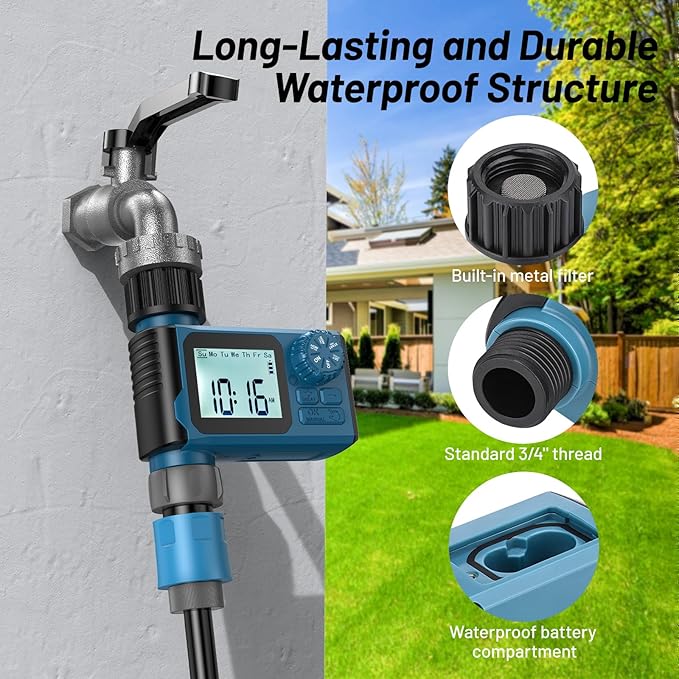 Sprinkler Timer, Hoses Timer for Watering, Outdoor Irrigation Timers, Water Scheduling Device for Tube Programmable with Auto/Manual/Rain-Delay System, Water Hoses Timers for Yard, Lawn, Pool(Blue)
