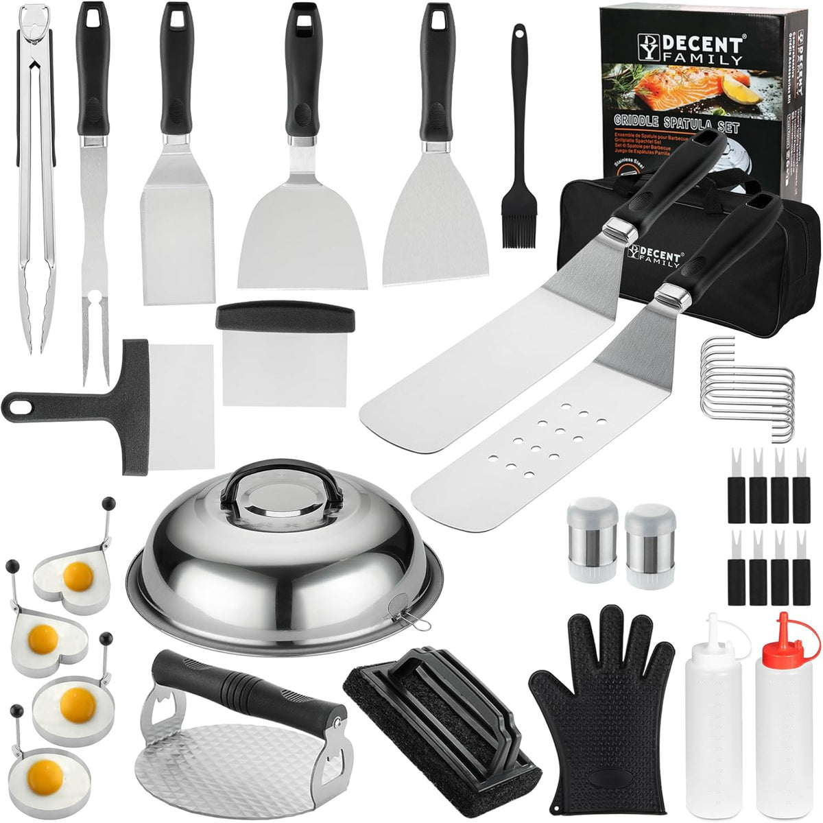 Griddle Accessories Kit, 39PCS Flat Top Grill Accessories Set, Griddle Accessories Set with Basting Cover, Spatula, Scraper, Burger Press, Tongs, Cleaning Kit