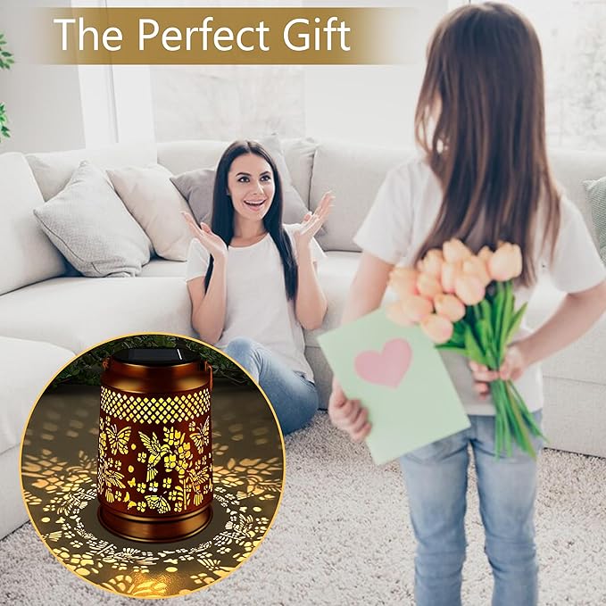 KY&BOSAM Solar Lanterns Outdoor Waterproof Hummingbird & Butterfly Lantern Garden Decor Birthday Gifts for Women Mom Metal Solar Lights Outdoor Lantern Hanging Outside for Yard Backyard Pathway Patio