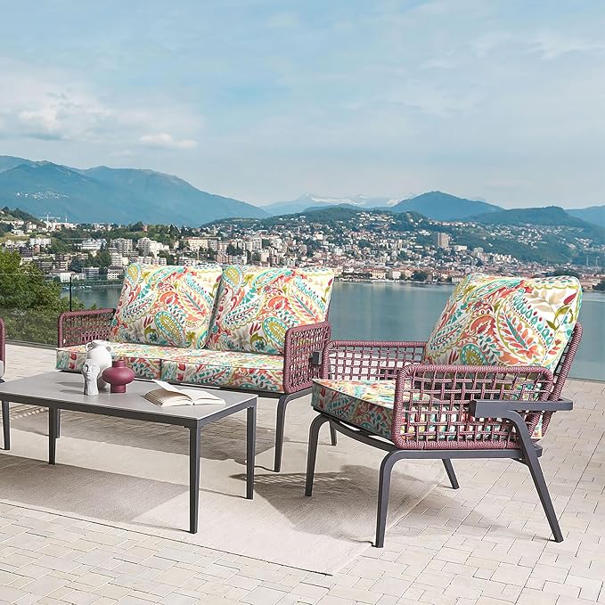 LVTXIII Outdoor Deep Seat Cushion Patio Seat and Back Cushion Set Seasonal Chair Cushion with Removable Cover and Adjustable Buckle for Home and Garden, 22"x22"x4", Pretty Paisley