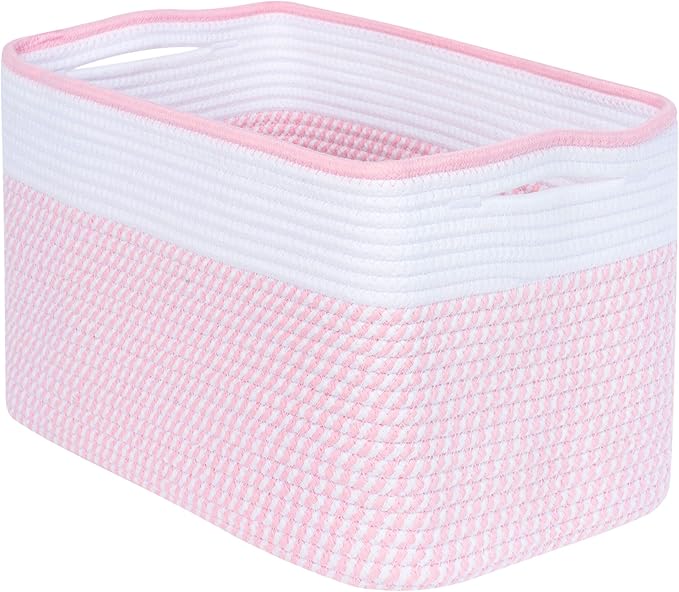 MINTWOOD Design Storage Basket for Shelves, Decorative Baskets for Organizing, Book Basket, Storage Cube Bin Box, Woven Closet Organizer, Pantry Closet and Shoe Basket, Light Pink