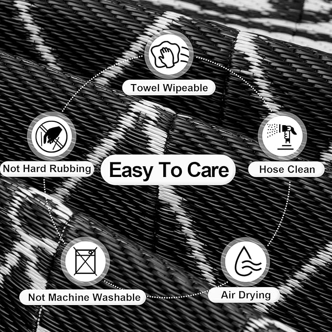 OutdoorLines Indoor Outdoor Rugs for Patio 5x8 ft - Reversible Outside Carpet, Stain & UV Resistant Portable RV Mats, Plastic Straw Rug for Camping, Pool Deck, Porch Rhombus Black & White