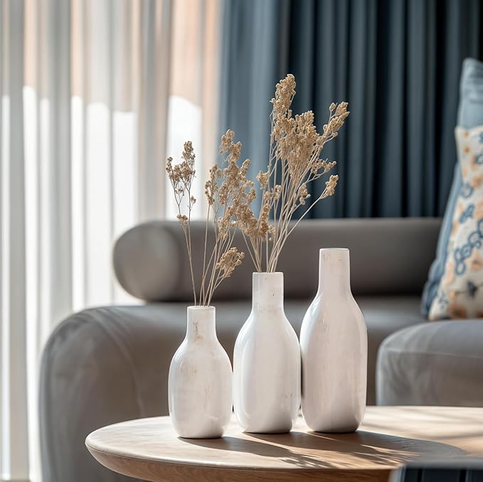 NOBULA White Ceramic Donut Vases – Modern Home Decor for Living Room, Bedroom & Table Centerpiece - Minimalist Nordic – Unique Vases for Olive Plant & Flowers – Decorative Coffee Table Vase Set of 3