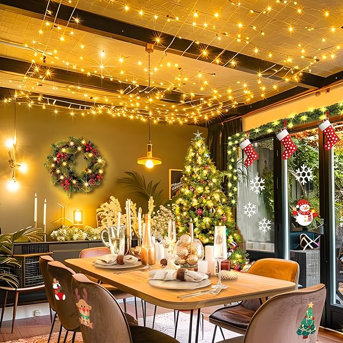 KNONEW Christmas String Lights Indoor Plug in,50FT 150LED Outdoor Waterproof Fairy Lights,8 Lighting Modes,Timer Memory Function for Bedroom Patio Balcony Party (Warm White)