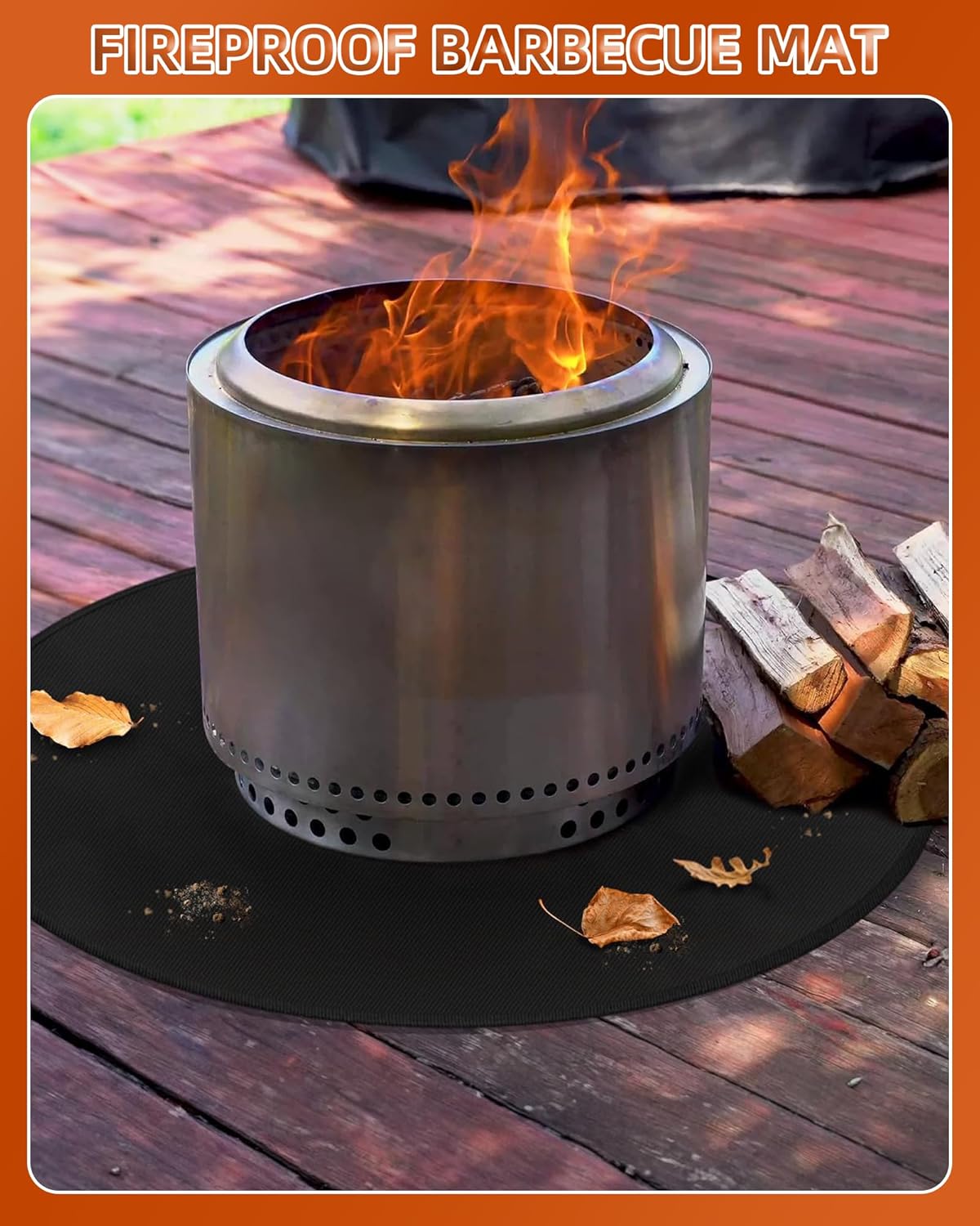 Round BBQ Grill Mat, 60 inches Double-Sided Fireproof Pad Waterproof Deck Protector for Indoor Outdoor Grilling