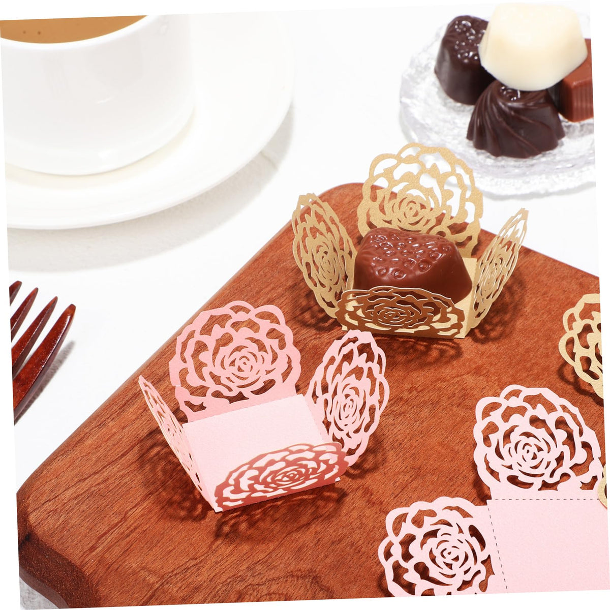 OHPHCALL 100pcs Truffle Wrappers for Chocolate and Decorative Paper Liners Hollow Lace Design for Weddings Birthdays and Party Treats