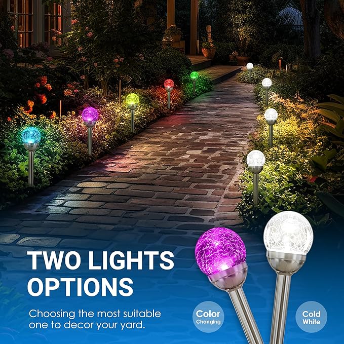 SOLPEX Solar Garden Lights Outdoor, 3 Pack Multi-Color Changing&White 2 Modes Solar Powered Glass Ball Garden Lights Waterproof for Patio Decoration