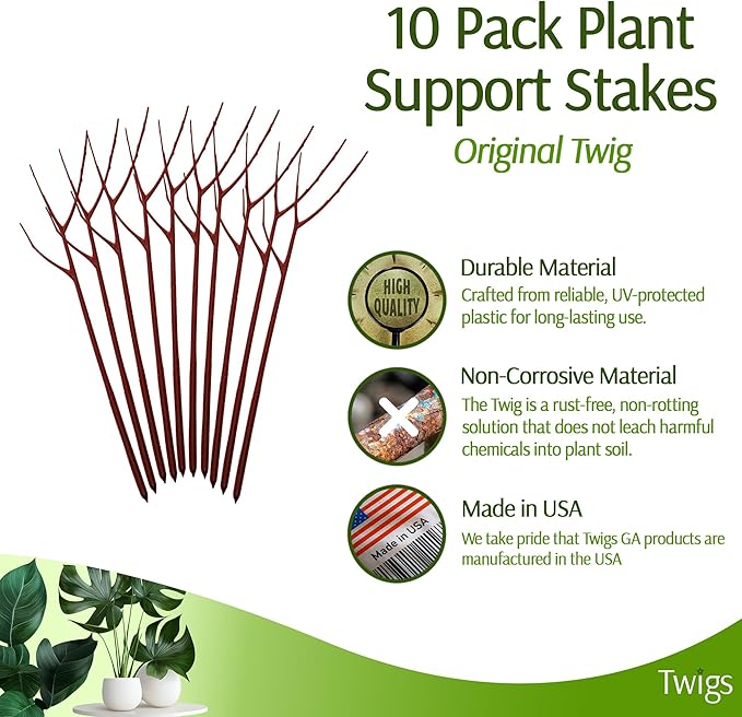 Plant Support Stakes, Stem Holder Structures for Indoor & Outdoor Use, Garden Accessories for Climbing & Potted Plants, Trellis Alternative - Begonia Red, 10 Pack, 22" L, Original