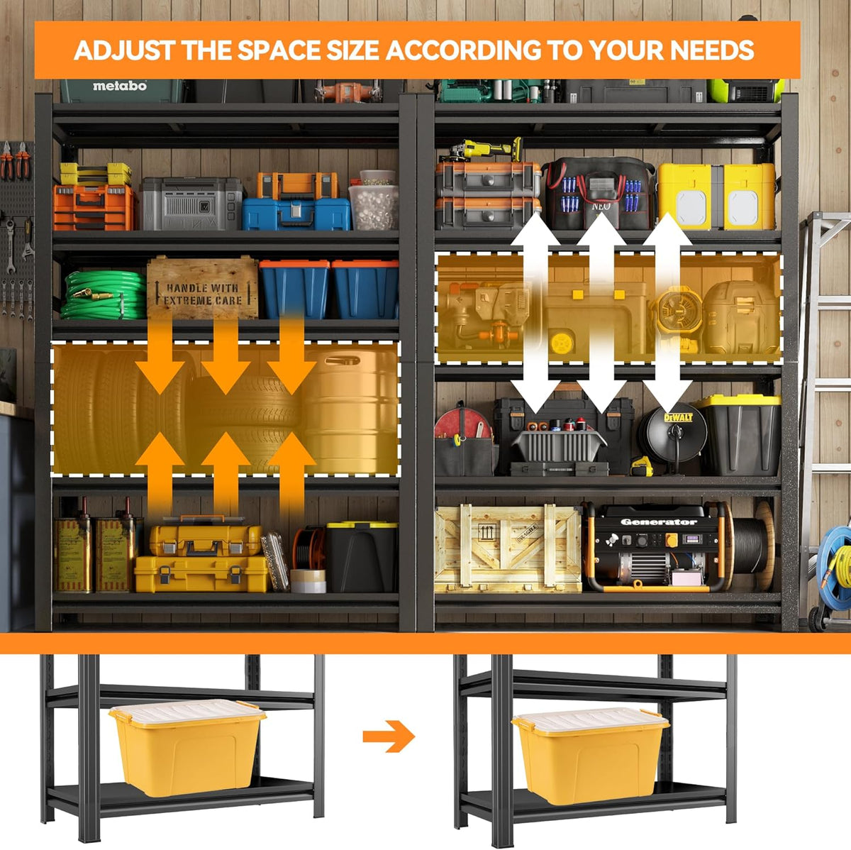 59''H Garage Shelving Heavy Duty Rack, 2400 LBS Large Capacity 4 Tier Adjustable Storage Shelves, Metal Industrial ShelvingUnits for Garage, Basement and Warehouse, 59''H×31.5''W×13.78''D, Black