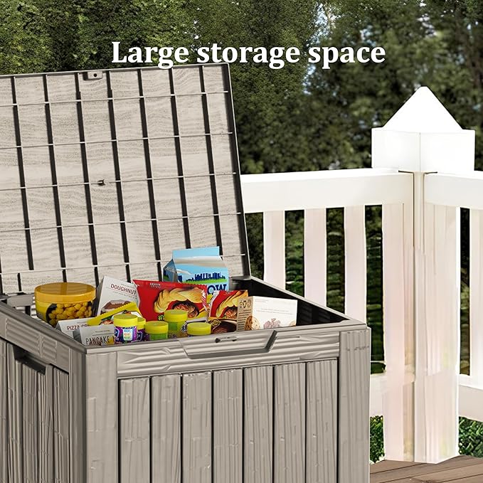 30 Gallon Waterproof Deck Boxes for Outdoor - Compact Resin Patio Storage Boxes, Pool Storage Bin with Lock for Cushions & Tools, UV-Resistant, Slate Grey