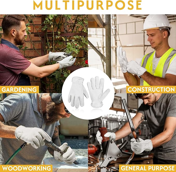 HLDD HANDLANDY Leather Work Gloves for Men & Women, Adjustable Wrist Cowhide Gardening Glove with Reinforced Palm for Driver
