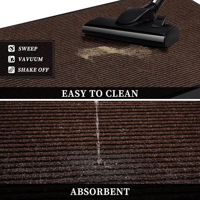 Low Profile Rubber Door Mat, 72x48inch, Heavy Duty, Entrance Doormat, Indoor and Outdoor, Waterproof, Easy Clean Shoe Scraper, Home Rug Welcome Mats for Entryway, Patio, Porch, Brown
