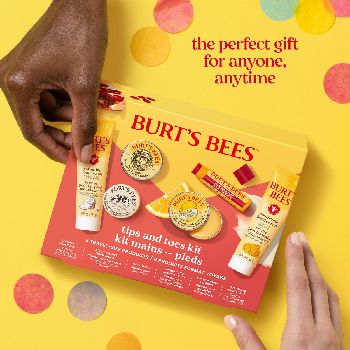 Burt's Bees Tips and Toes Kit Gift Set, 6 Travel Size Products