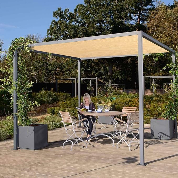 Eden's Decor Straight Flat-Edged Sun Shade Sail Rectangular 7' x 11' Beige UV-Blocking Outdoor Canopy Fabric Cloth Awning for Pergola Patio Garden Backyard Custom Size