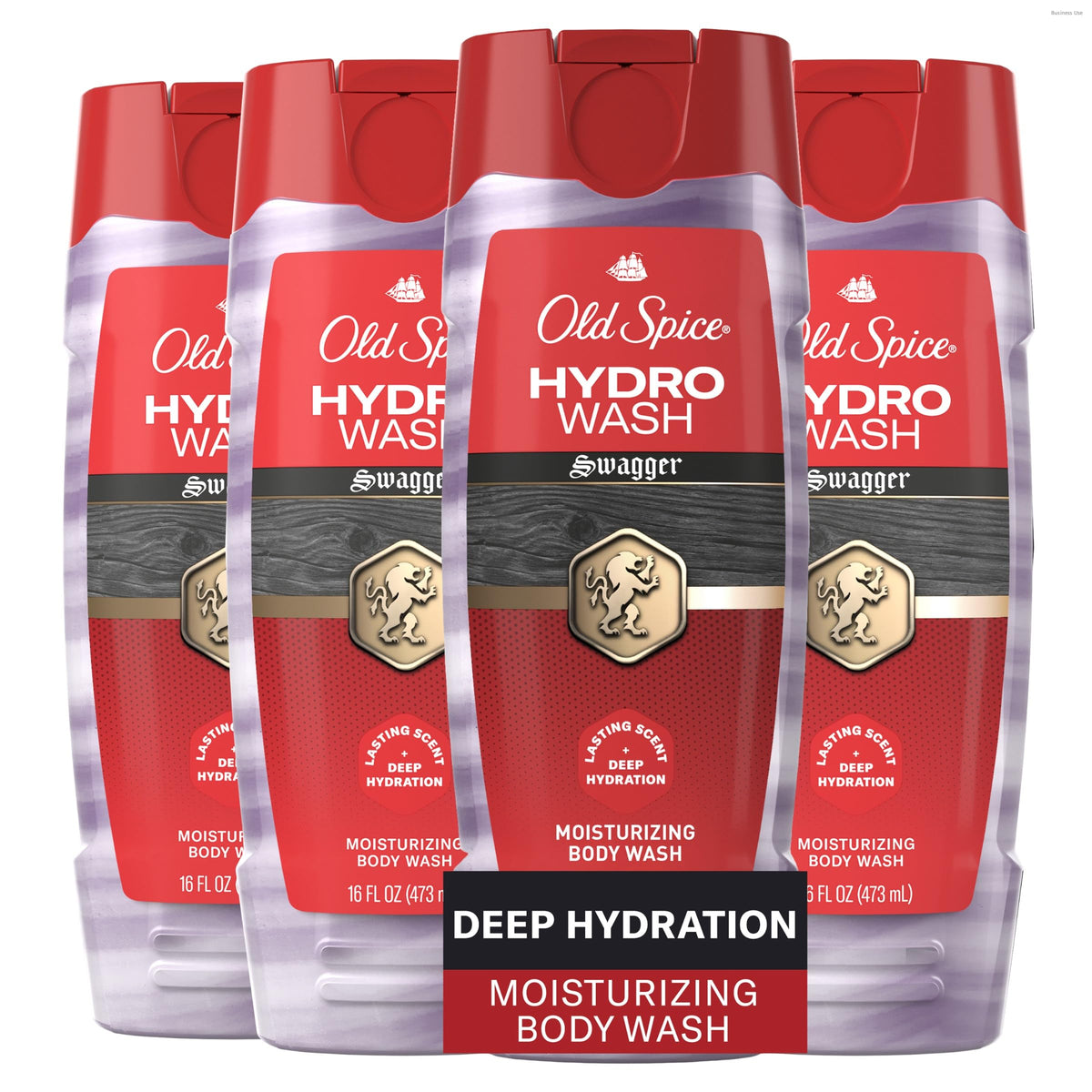 Old Spice Moisturizing Body Wash for Men, Hydro Wash, 2-in-1 Long Lasting Scent & Deep Hydration, 24/7 Shower Fresh, Smoother Swagger Scent, 16 oz (Pack of 4)