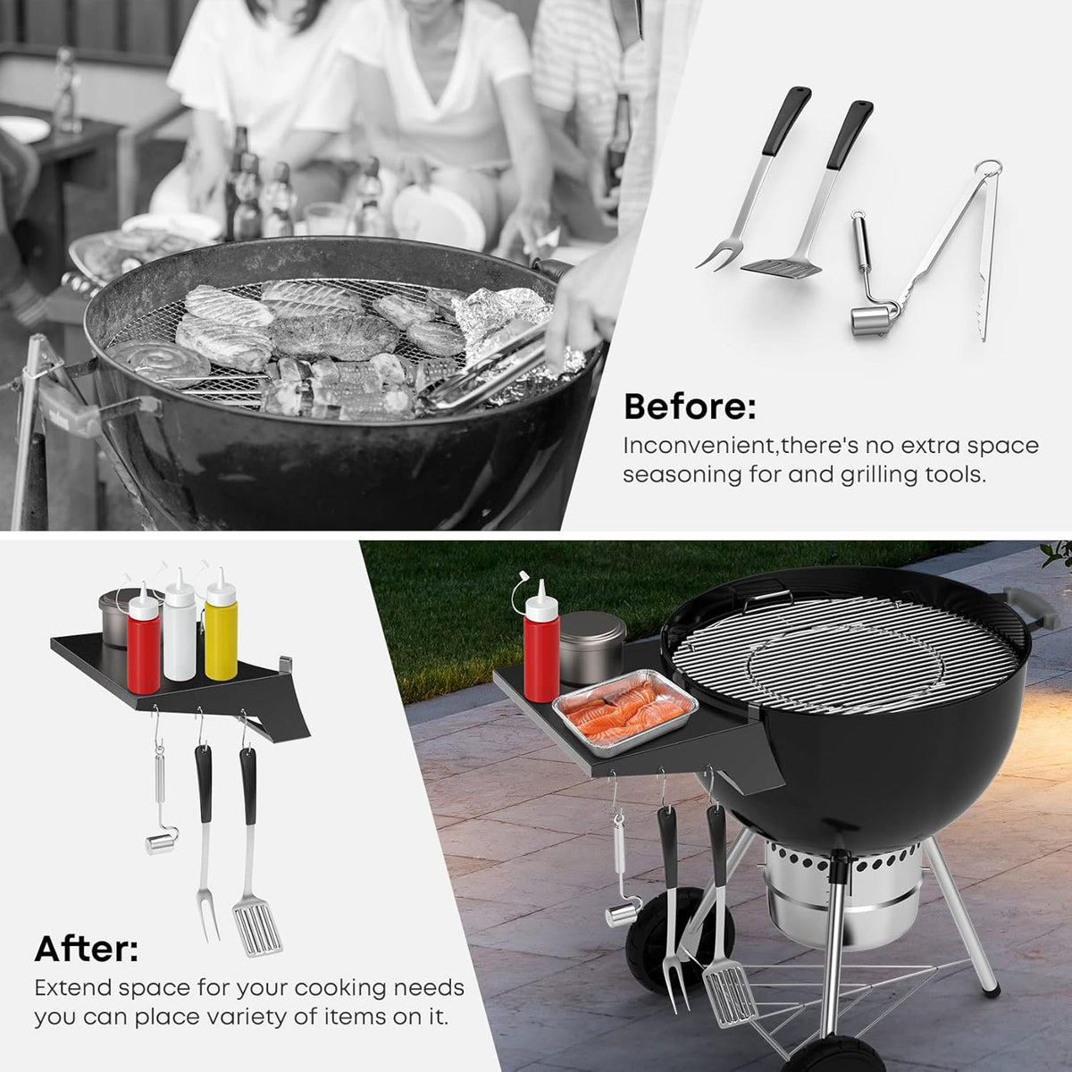Stanbroil Grill Side Table for 22 Inch Weber Master-Touch & Original Kettle & Original Kettle Premium Charcoal Grills