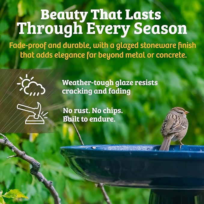 Birds Choice Ohio Stoneware Bird Bath | Pedestal Bird Bath, Stable Locking Top | Weather-Resistant Ceramic Clay, Glazed Finish | Outdoor Garden & Patio Decor | 22" H x 17" D, Burgundy