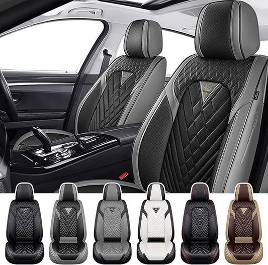Truck Seat Covers for GMC Sierra 3500 2007-2026, Waterproof Premium Leather Full Coverage Car Seat Cover, Muscle Sport Style Auto Interior Seat Cover Sets (Front Set/Gray Black)
