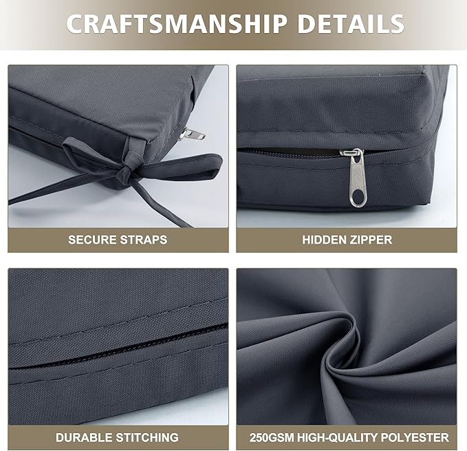 Outdoor Chair Cushions, Waterproof Outdoor Cushions for Patio Furniture w/Fade-Resistant, Removable & Machine-Washable Covers, 19x19 Inch, Ideal for Seat in Gardens/Porch – Set of 4, Dark Grey
