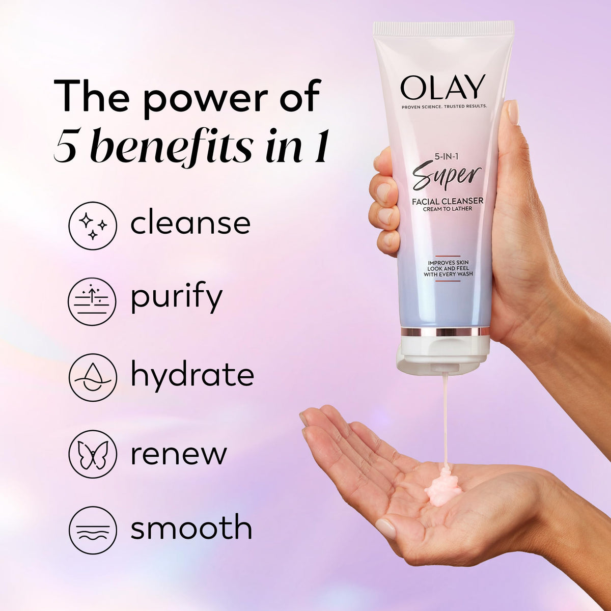 Olay 5-in-1 Holiday Mini Gift Pack - Super Serum Trial 0.4 fl oz, Super Facial Cleanser 4.5 fl oz, Super Cream with Sunscreen SPF 0.5 oz - Brightening, Hydrating, Anti-Aging Skincare Set