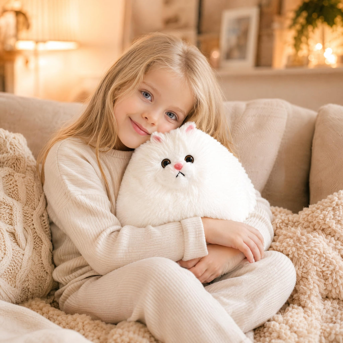 Winsterch 10-Inch White Cat Plush Toy, Soft Fluffy Stuffed Animal for Girls
