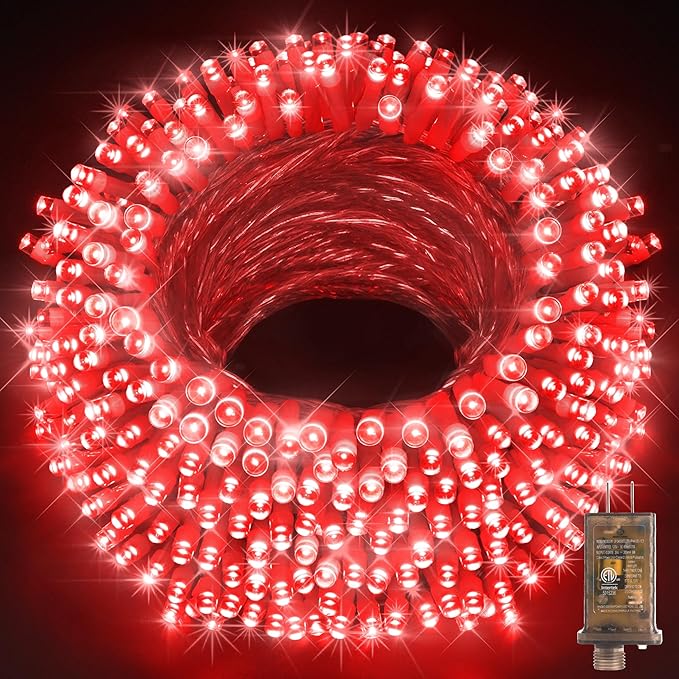 KNONEW 600ft 1500 LED String Lights Outdoor Christmas Lights 8 Modes & Timer Fairy Light Plug in Waterproof LED String Lights for Xmas Yard Tree Wedding Party Holiday Decorations (Red)