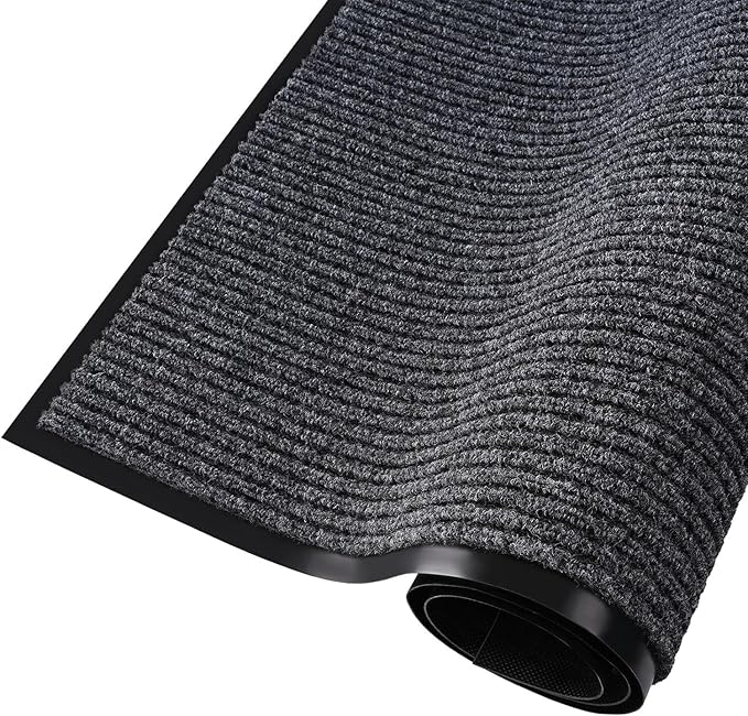 fani Heavy Duty Large Outdoor Indoor Entrance Black Doormat Waterproof Low Profile Entrance Rug Front Door Mat Patio Anti-Skid Rubber Back, 48x96 inch (Gray)