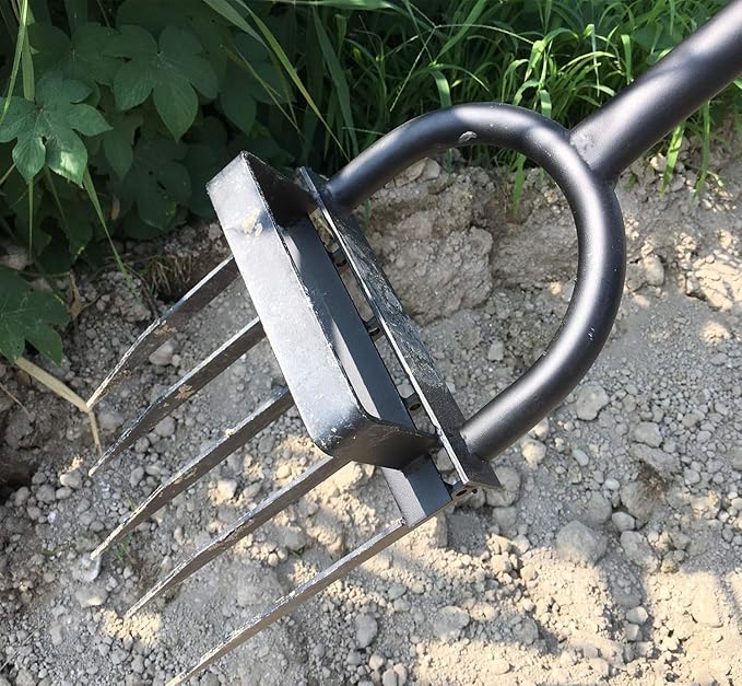 5-Tine Heavy Duty Pitch Fork for Gardening - Long Handled Digging Fork Garden Claw Weeder