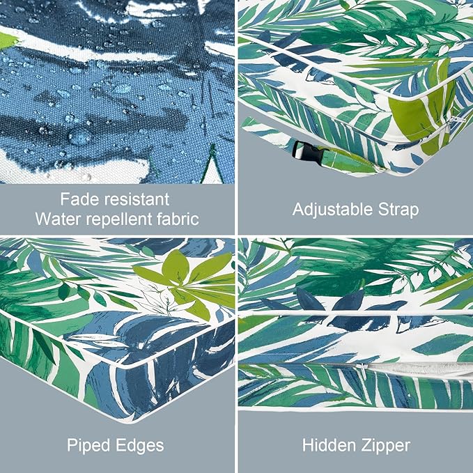 LVTXIII Patio Chair Cushions 19"x19"x3", Water-Repellent Outdoor Seat Cushions for Patio Furniture, Square Chair Pads with Ties for Home Garden Decoration, Set of 2, Islamorada Blue Green