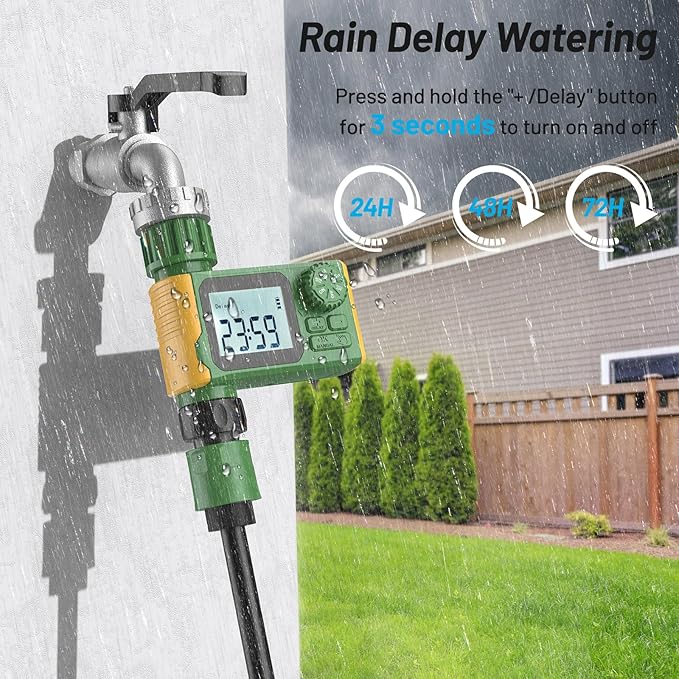 Sprinkler Timer, Hoses Timer for Watering, Outdoor Irrigation Timers, Water Scheduling Device for Tube Programmable with Auto/Manual/Rain-Delay System, Water Hoses Timers for Yard, Lawn, Pool(Green)