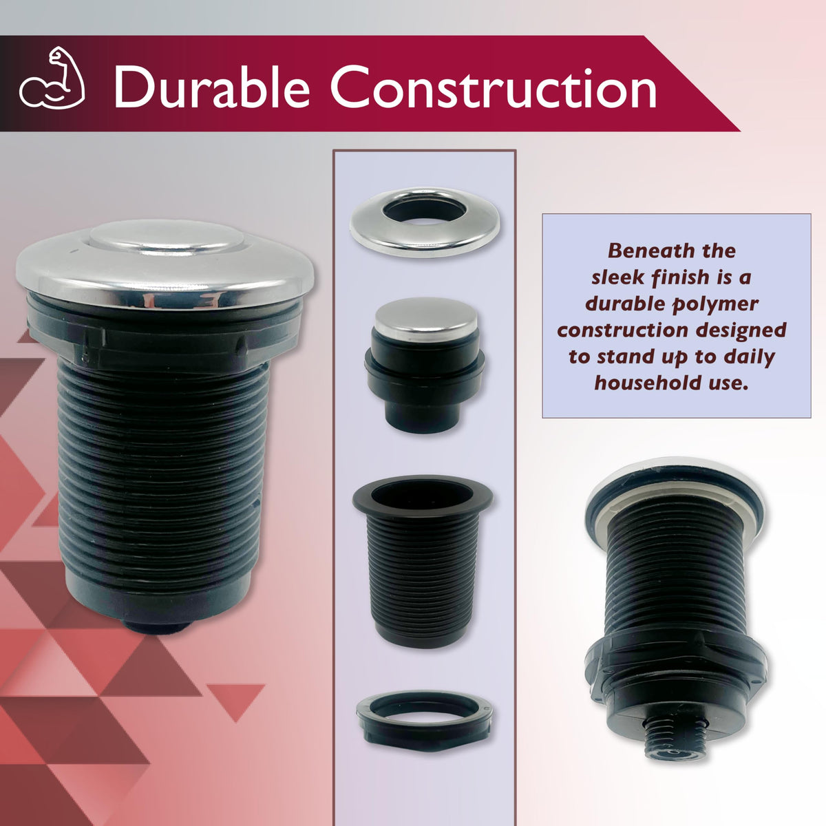 JB Products Disposal Air Switch Kit for Garbage Disposal Hands-Free On/Off Control UL Approved Includes 6' Air Tube 1-3/8" Air Button Safe & Convenient for Kitchen No Wiring Needed (Bronze)