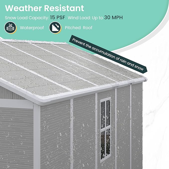 UDPATIO Outdoor Storage Shed 7.5x10.7 FT, Grey & White Resin & Steel Shed with Lockable Door for Backyard, Patio, Lawn