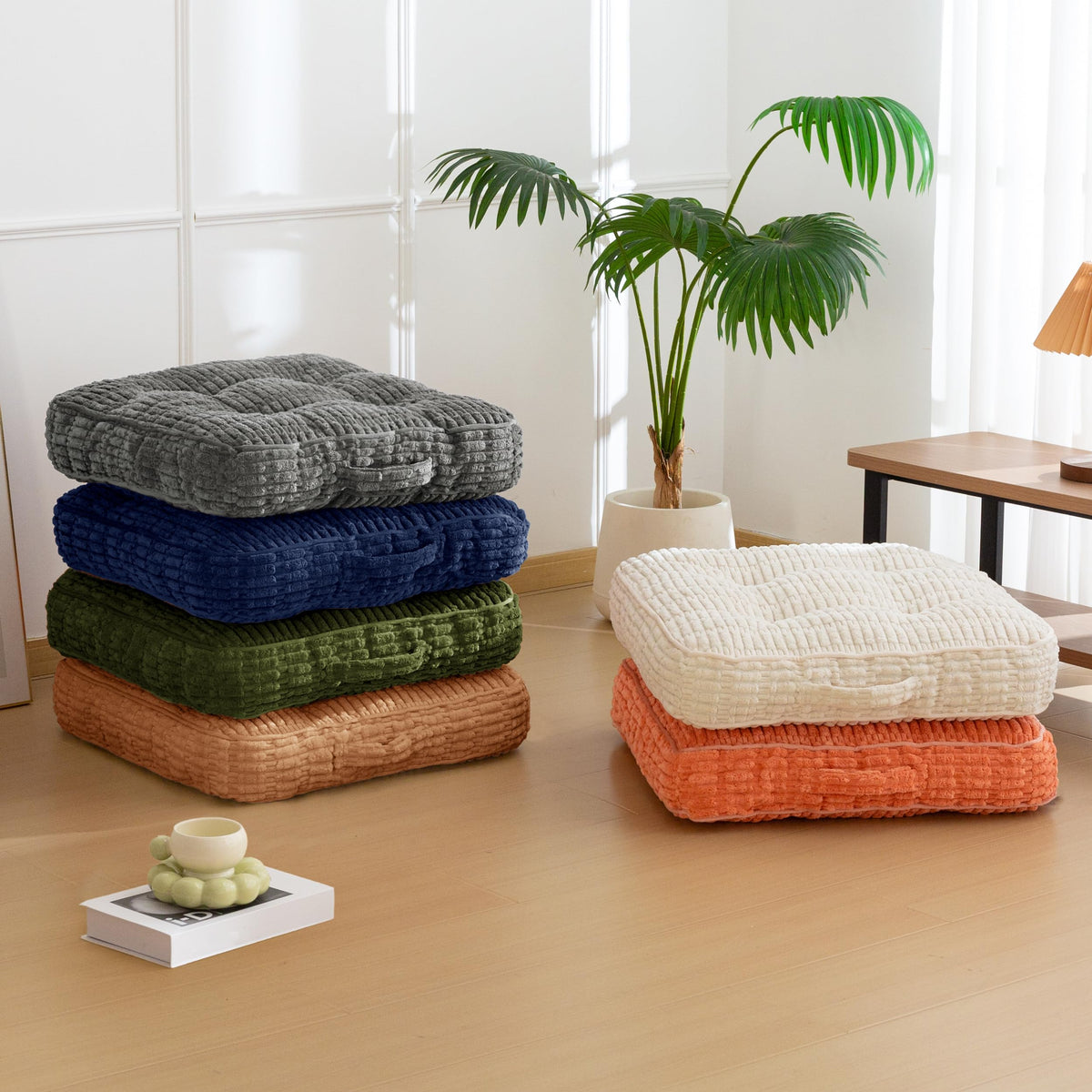 HIGOGOGO Floor Pillow Cushion for Adults, Meditation Cushion Pillow, Blended Corduroy Cover, Large Square Floor Sitting for Tatami Living Room or Yoga, 2Pack, Dark Green
