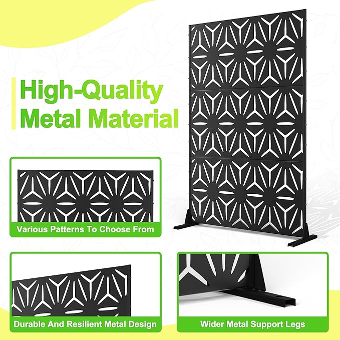 Outdoor Privacy Screen,72" H×47" W Metal Privacy Screen, Freestanding Privacy Fence Panels for Patio
