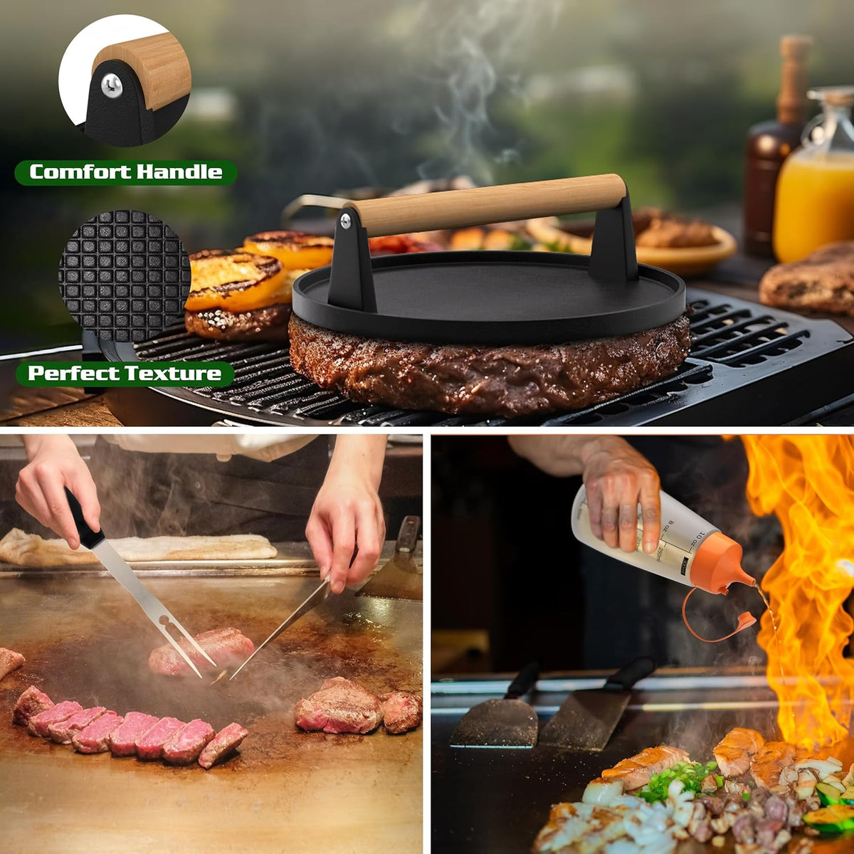 134 Pcs Griddle Accessories Kit for Blackstone - Perfect Flat Top Grill Accessories for Outdoor, Professional Round Melting Dome with Cast Iron Smash Burger Press for Barbecue.
