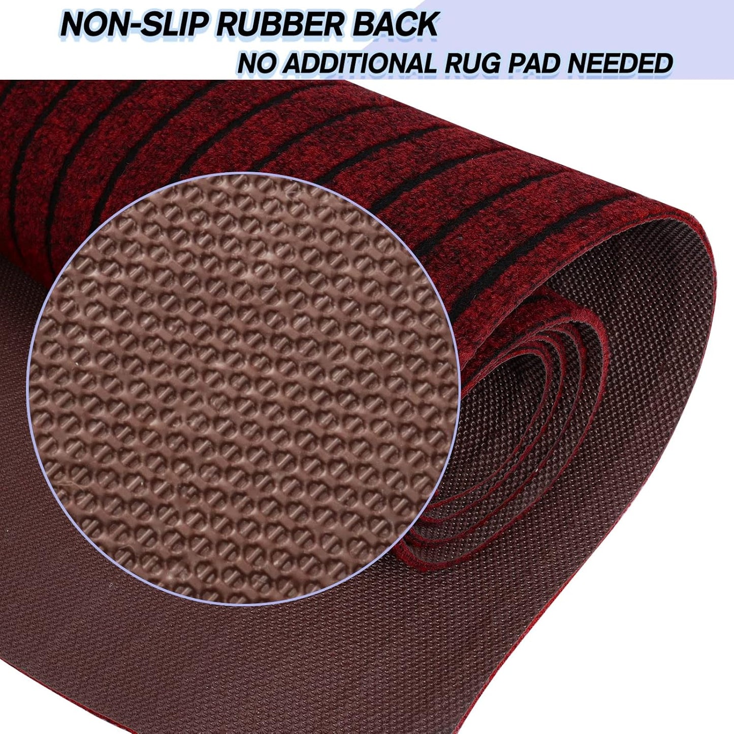 Custom Size Backed Non-Slip Area Rugs Runner, Easy Clean, Waterproof Runner Rugs for Hallway Entryway, Kitchen, Laundry, 3FT x 50FT, Red Stripe