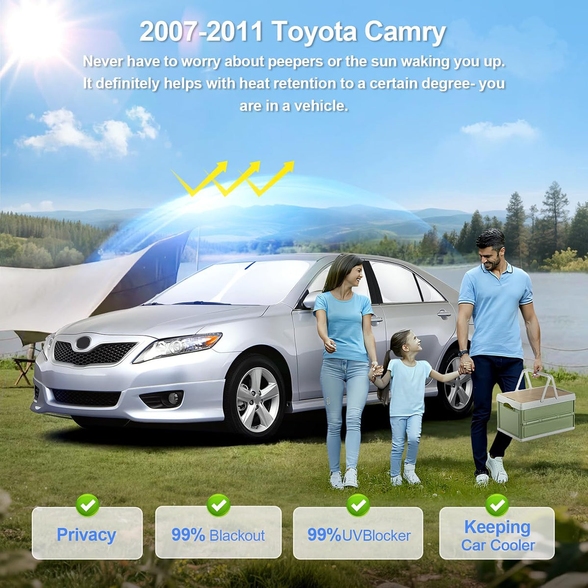6pcs Car Window Shades for Toyota Camry 2007-2011 Accessories,Windshield Side Rear Full Sunshade,Sun Visor UV Blocking, Privacy Protection and Blackout for Camping Outdoor