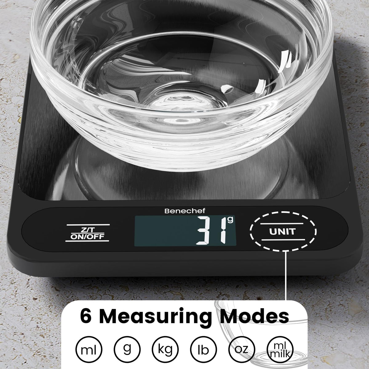 Food Scale, 22lb Ultra-Thin Digital Kitchen Scale, 1g/0.05oz Accuracy Ideal for Baking, Cooking, and Weight Loss Features 6 Measurement Units and LCD Display,Black,Easy to Clean, Batteries Included