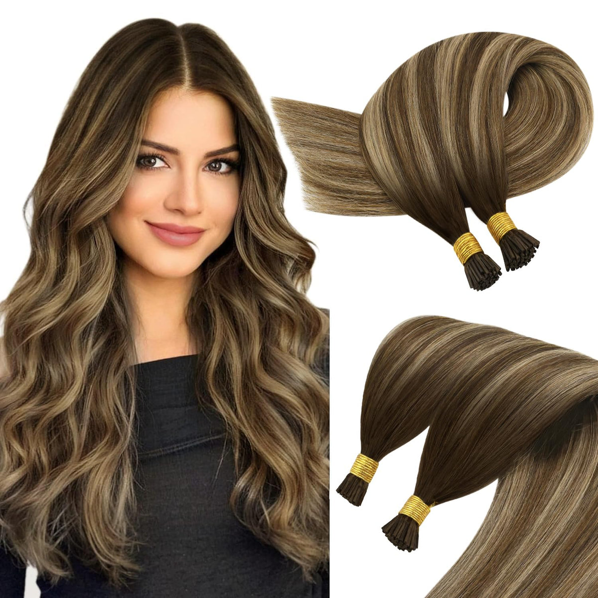 Sunny Hair I Tip Hair Extensions Medium Brown Balayage Caramel Blonde Mix Brown I Tip Hair Extensions Human Hair For Wedding Bro