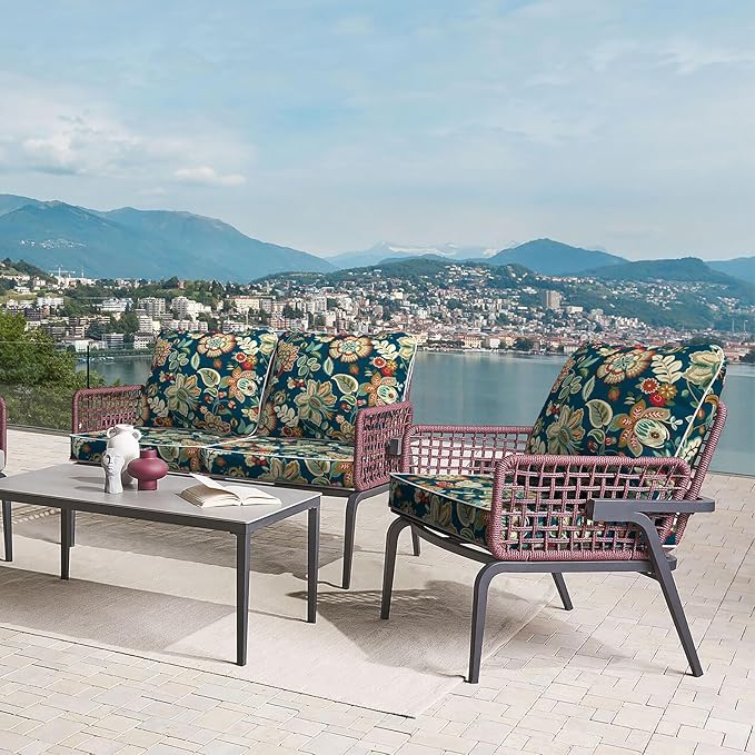 LVTXIII Outdoor/Indoor Deep Seat Cushion Patio Seat and Back Cushion Set All-Weather Replacement Chair Cushion for Wicker Chairs and Garden Furniture Decoration, 24"x24"x4", Peacock Blue