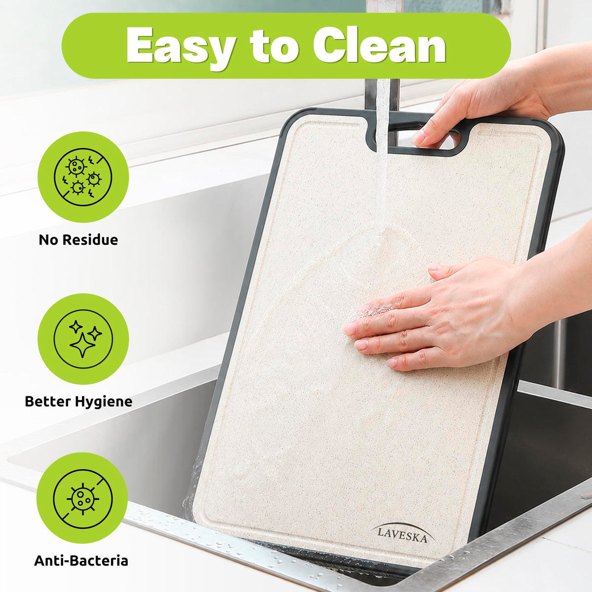 LAVESKA Stainless Steel Cutting Board, Non Toxic Chopping Board for Kitchen | Metal Cutting Board, Double Sided Stainless Steel/Wheat Straw PP Large for Meat, Dishwasher Safe
