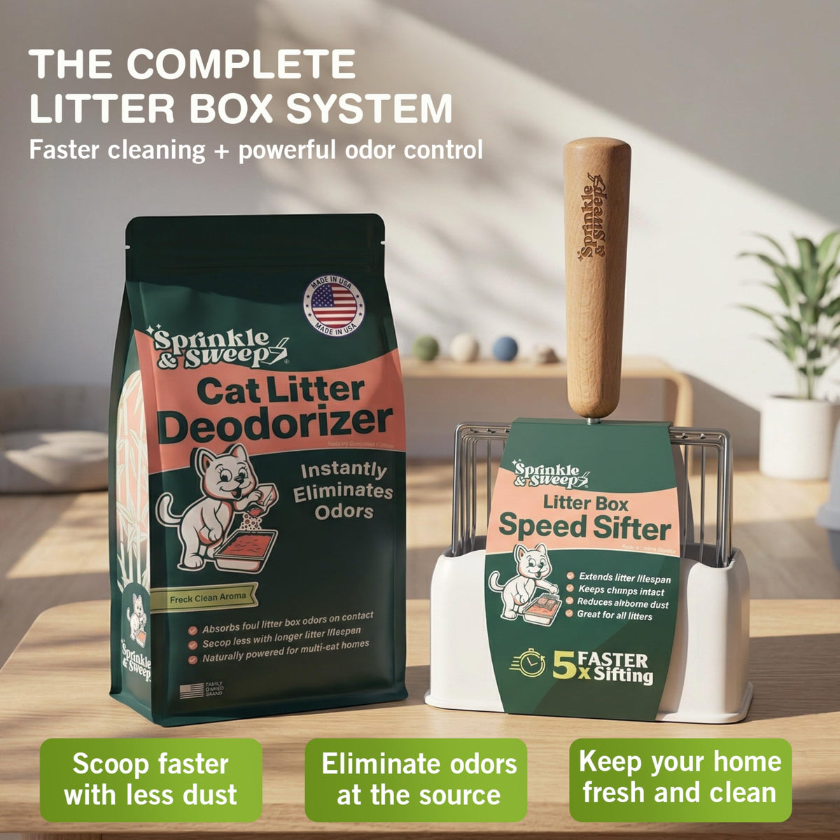 Cat Litter Scoop, Metal Litter Scooper – 5X Faster No-Shake Sifting Design, Stainless Steel Litter Scoop with Holder, Reduces Dust & Waste – Sprinkle & Sweep
