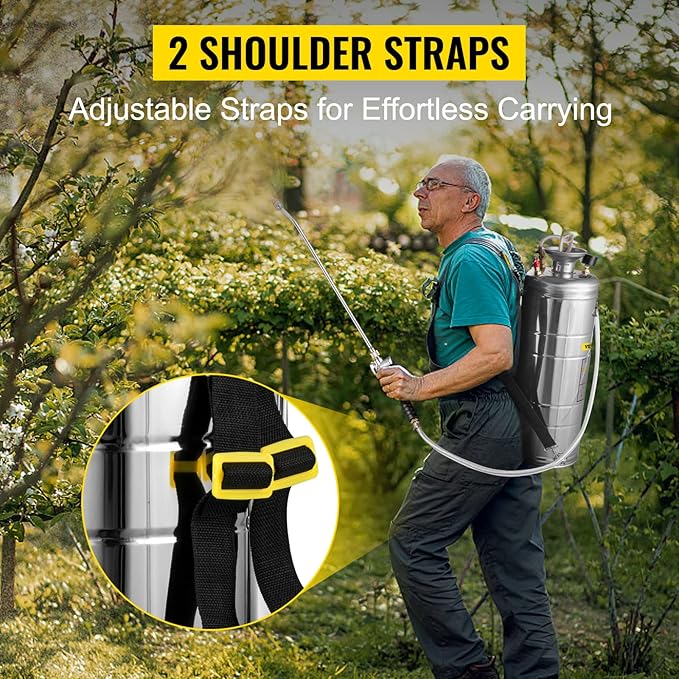 Happybuy 3.5 Gallon Stainless Steel Sprayer, 20" Wand & 3FT Reinforced Hose, Pressure Gauge, Safety Valve&Adjustable Nozzle, Garden Weed Pump Sprayer for Lawn, Gardening