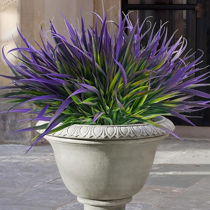 Uieke 6 Bundles Artificial Outdoor Plants UV Resistant Fake Grass Plants Faux Plastic Plants Greenery Shrubs for Home Garden Pathway Window Box Front Porch Spring Summer Decor, Purple