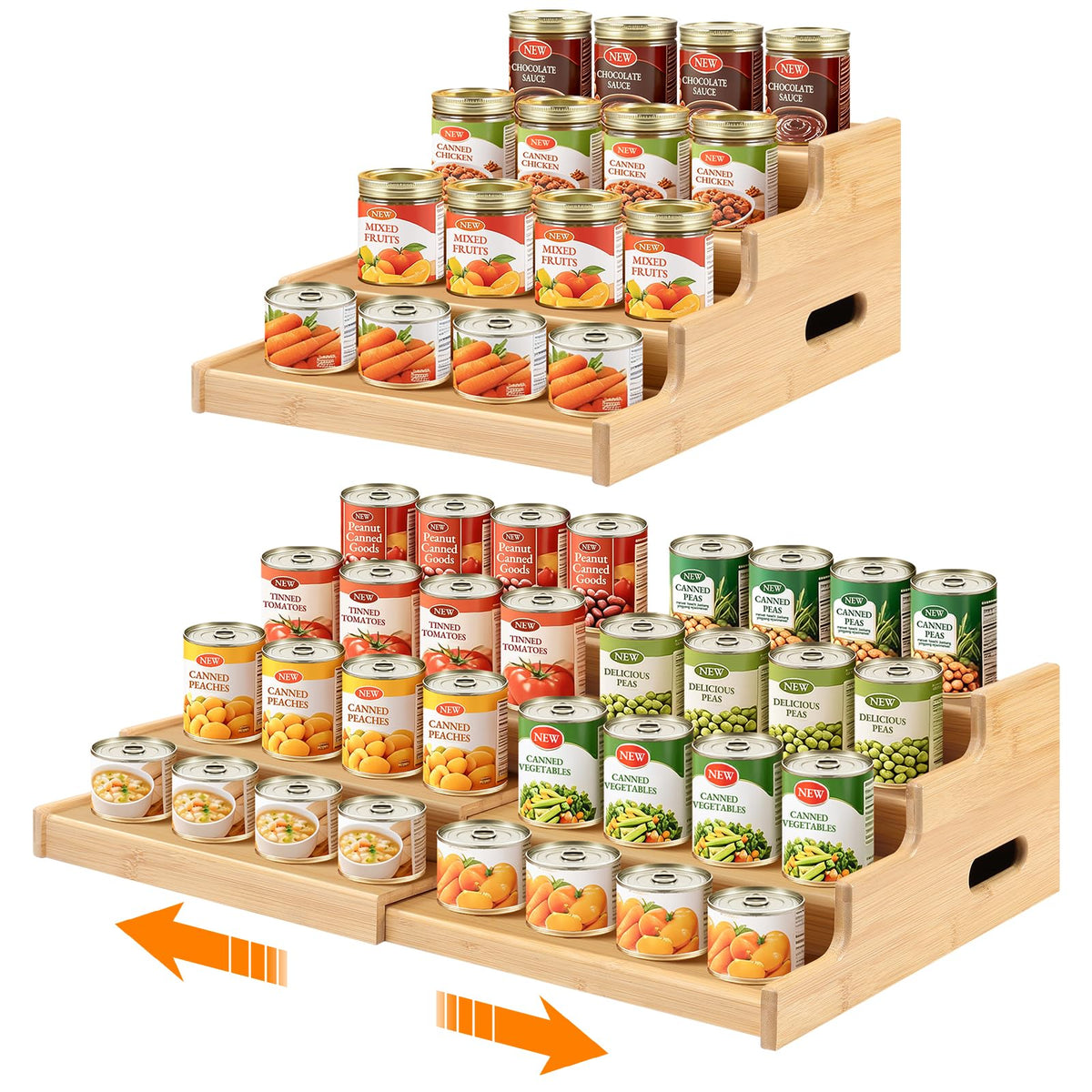 Aclema 4-Tier Bamboo Expandable Can Rack Organizer for Pantry 32 Cans