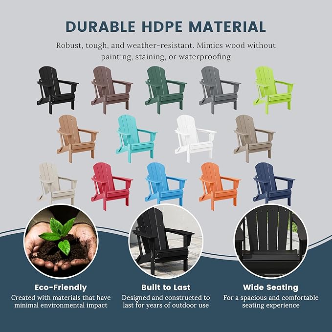 Westin Outdoors Laguna WO Home Furniture Adirondack Chair 4 PC Set Classic Outdoor Patio Folding Chair for Bon Fire Pit Lawn Backyard Beach Plastic Weather-Resistant (Black)