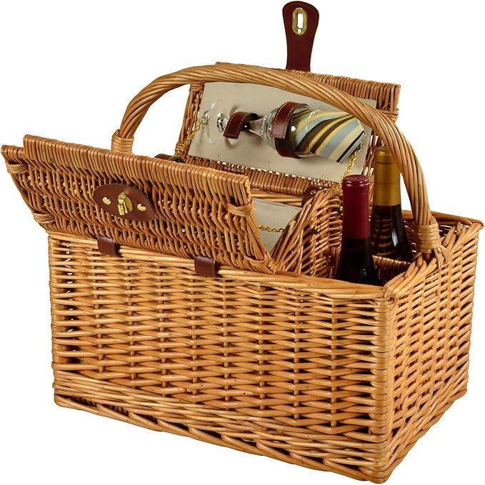 Picnic at Ascot Vineyard Willow Picnic Basket with service for 2 - Santa Cruz
